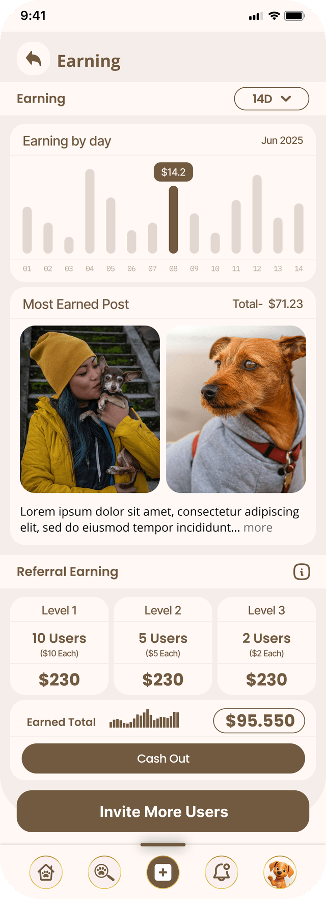 Real Earnings Potential - Genuine earnings from content and referrals with instant cash-out